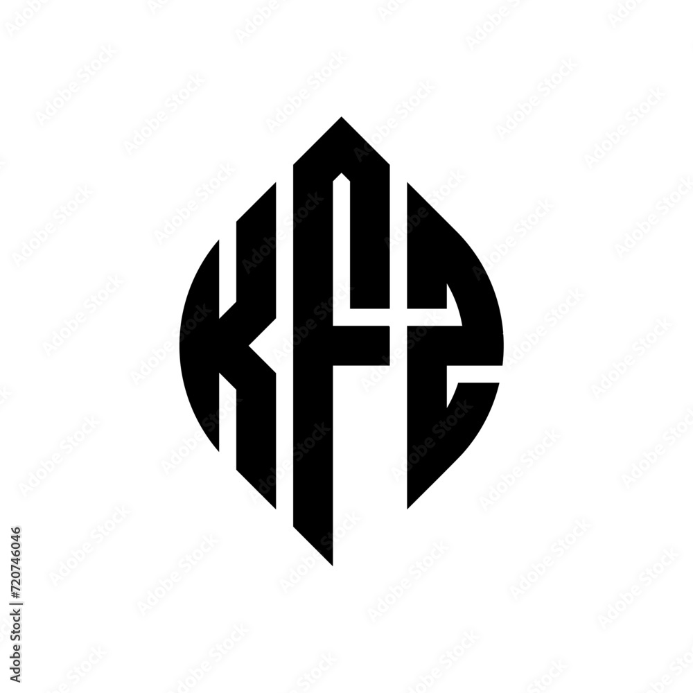 Obraz premium KFZ circle letter logo design with circle and ellipse shape. KFZ ellipse letters with typographic style. The three initials form a circle logo. KFZ circle emblem abstract monogram letter mark vector.