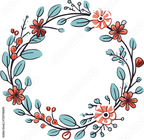 Foliage Circle Wreath Vector OrnamentsDecorative Round Floral Wreath Graphics