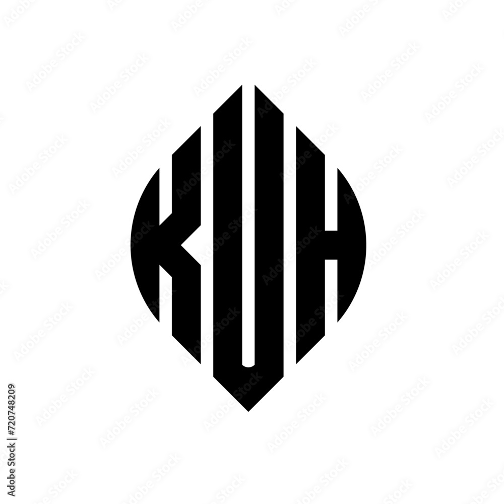 KUH circle letter logo design with circle and ellipse shape. KUH ellipse letters with typographic style. The three initials form a circle logo. KUH circle emblem abstract monogram letter mark vector. KUH circle letter logo design with circle and ellipse shape. KUH ellipse letters with typographic style. The three initials form a circle logo. KUH circle emblem abstract monogram letter mark vector.