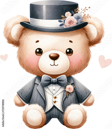  Wedding Teddy Bear Watercolor PNG Illustrations, Wedding PNG, Teddy bear photo