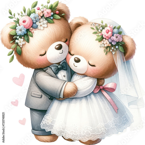  Wedding Teddy Bear Watercolor PNG Illustrations, Wedding PNG, Teddy bear photo