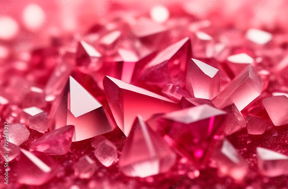 Background of pink crystals, rose quartz, semi-precious stones, pink background Background of pink crystals, rose quartz, semi-precious stones, pink background