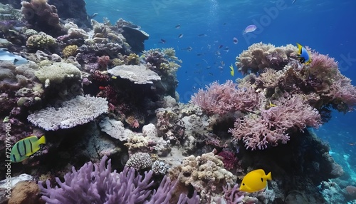 Underwater coral reef and exotic sea life, beautiful vibrant colors, tropical colorful sea and fish, diving and biodiversity concept, hd created with generative ai 