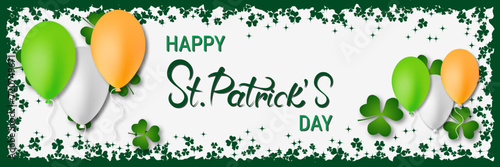 St.Patrick's Day vector banner template. White background with clover leaves and design elements