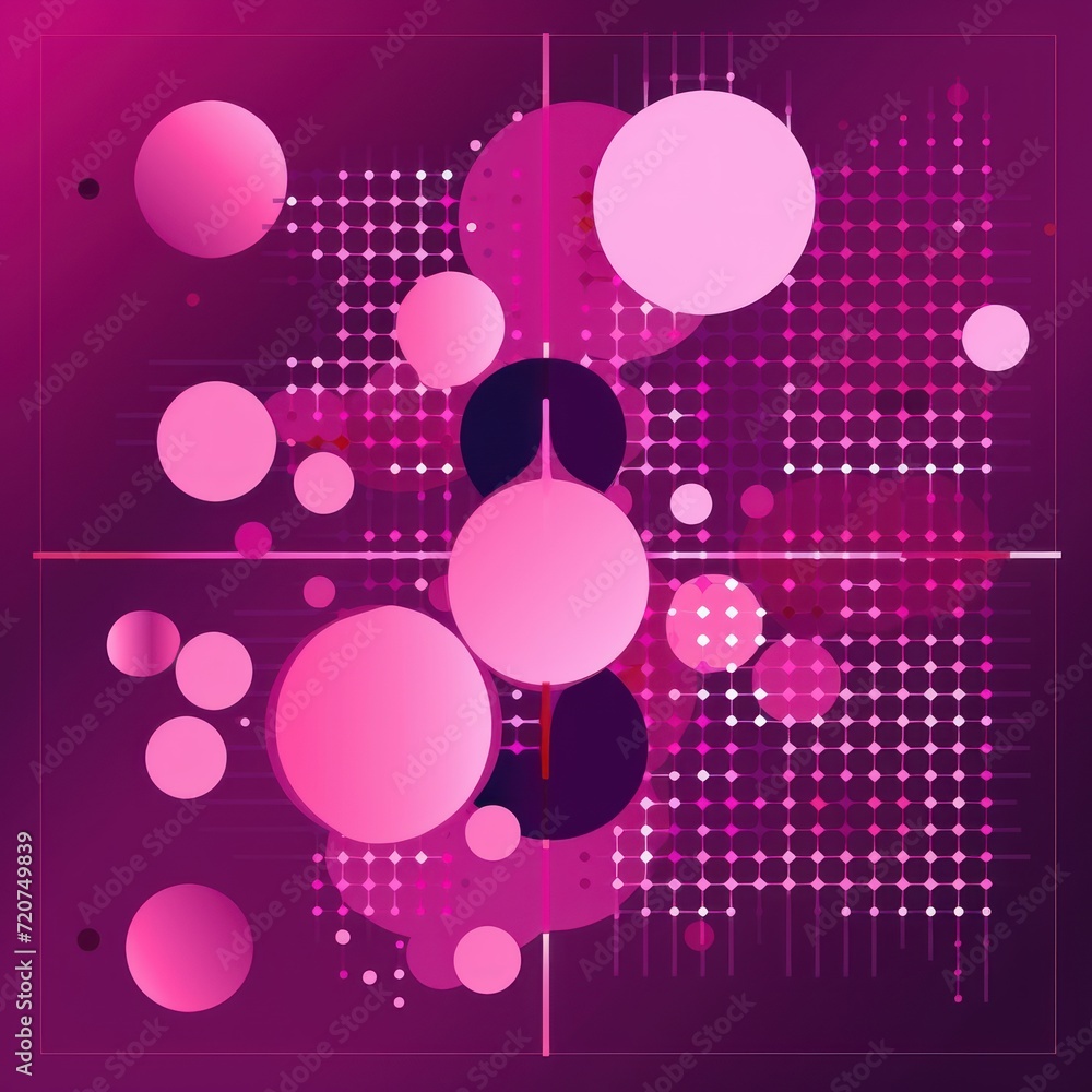 Magenta abstract core background with dots, rhombuses, and circles