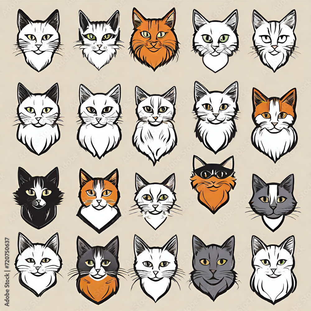 set of funny cartoon cats set of funny cartoon cats
