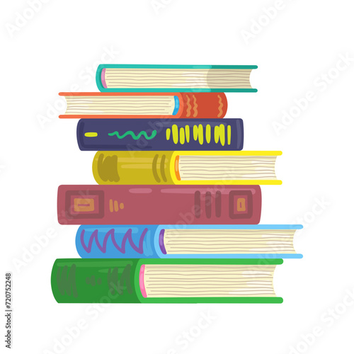Large stack of books. In cartoon style. Isolated on white background. Vector flat illustration