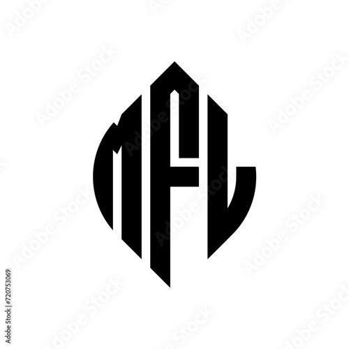 MFL circle letter logo design with circle and ellipse shape. MFL ellipse letters with typographic style. The three initials form a circle logo. MFL circle emblem abstract monogram letter mark vector.