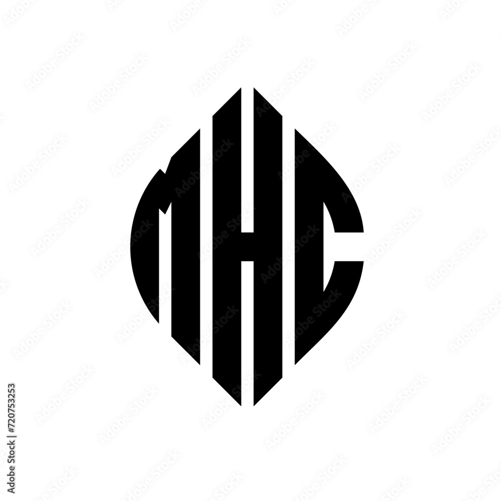 MHC circle letter logo design with circle and ellipse shape. MHC ellipse letters with typographic style. The three initials form a circle logo. MHC circle emblem abstract monogram letter mark vector. MHC circle letter logo design with circle and ellipse shape. MHC ellipse letters with typographic style. The three initials form a circle logo. MHC circle emblem abstract monogram letter mark vector.