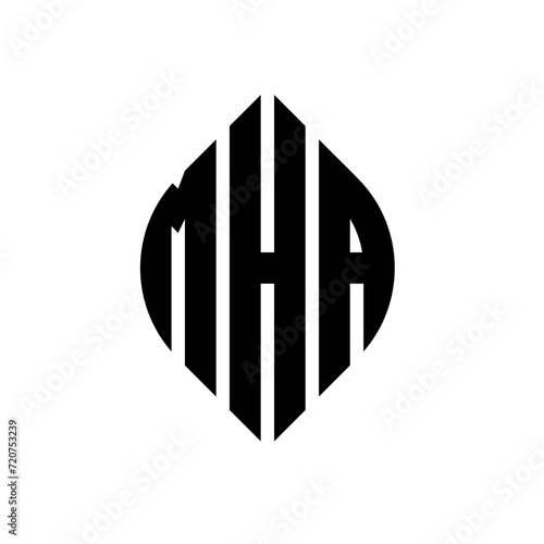 MHA circle letter logo design with circle and ellipse shape. MHA ellipse letters with typographic style. The three initials form a circle logo. MHA circle emblem abstract monogram letter mark vector. photo