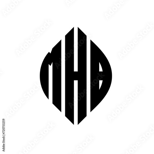 MHB circle letter logo design with circle and ellipse shape. MHB ellipse letters with typographic style. The three initials form a circle logo. MHB circle emblem abstract monogram letter mark vector.