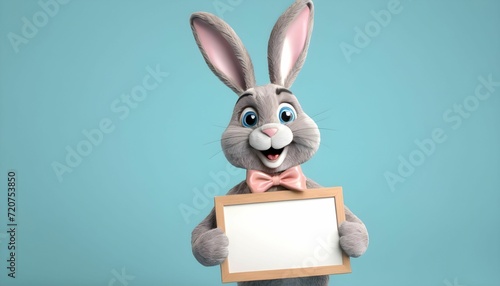 Easter bunny holding a blank sign, easter announcement mockup concept hd, copyspace 3d style created with generative ai  © Chaudhry