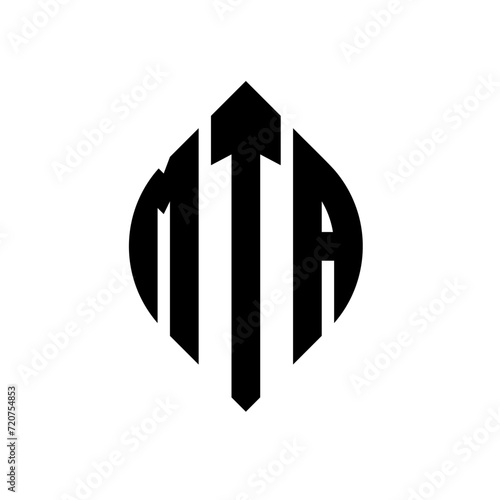 MTA circle letter logo design with circle and ellipse shape. MTA ellipse letters with typographic style. The three initials form a circle logo. MTA circle emblem abstract monogram letter mark vector.
