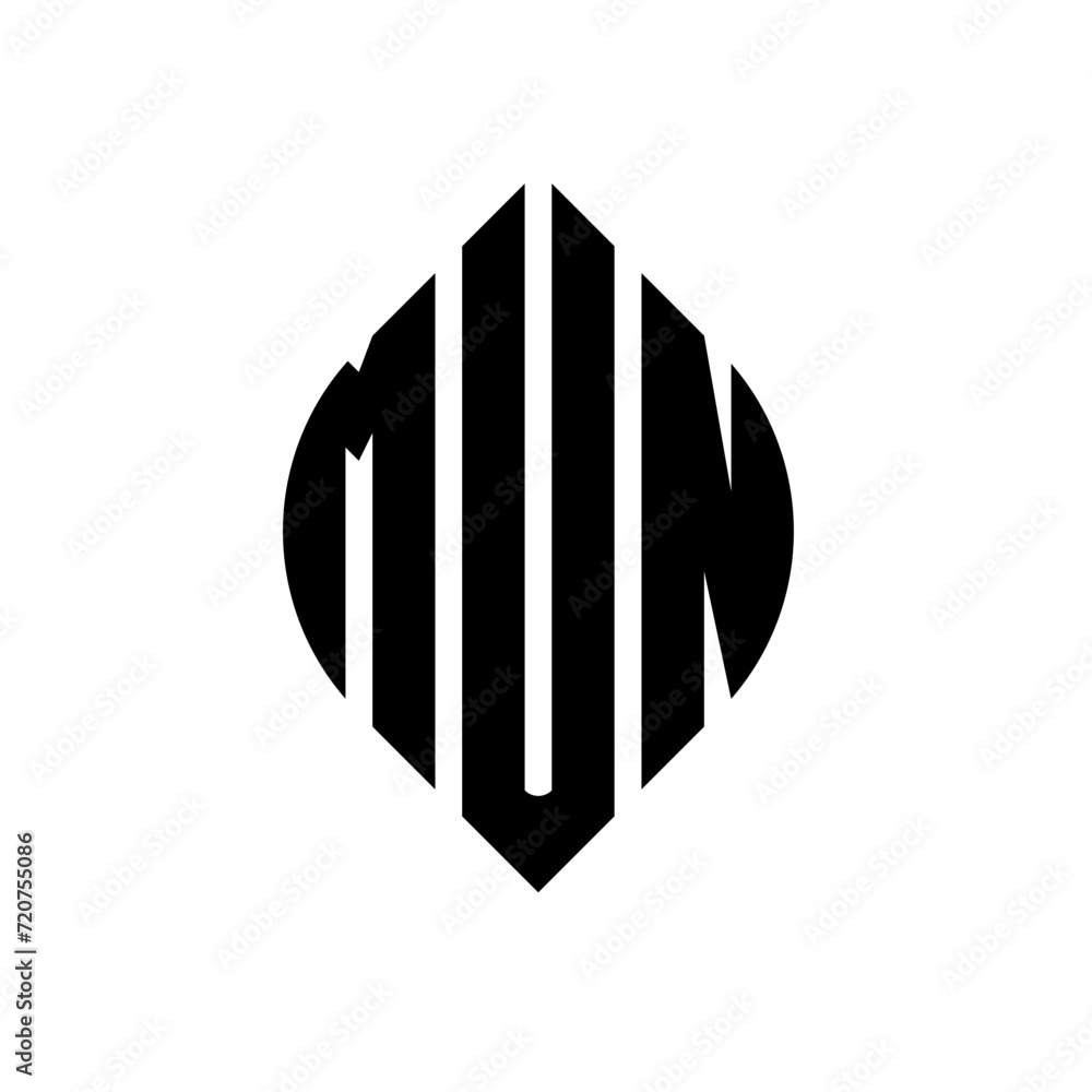 MUN circle letter logo design with circle and ellipse shape. MUN ellipse letters with typographic style. The three initials form a circle logo. MUN circle emblem abstract monogram letter mark vector. MUN circle letter logo design with circle and ellipse shape. MUN ellipse letters with typographic style. The three initials form a circle logo. MUN circle emblem abstract monogram letter mark vector.