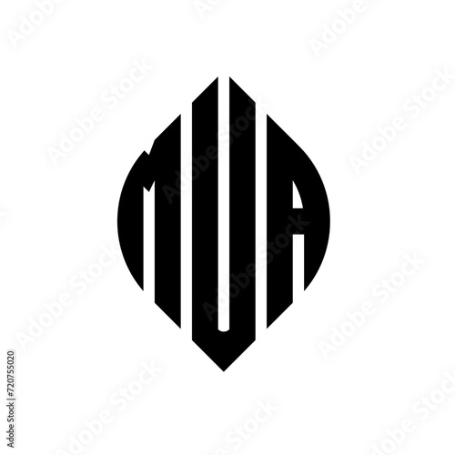 MUA circle letter logo design with circle and ellipse shape. MUA ellipse letters with typographic style. The three initials form a circle logo. MUA circle emblem abstract monogram letter mark vector.