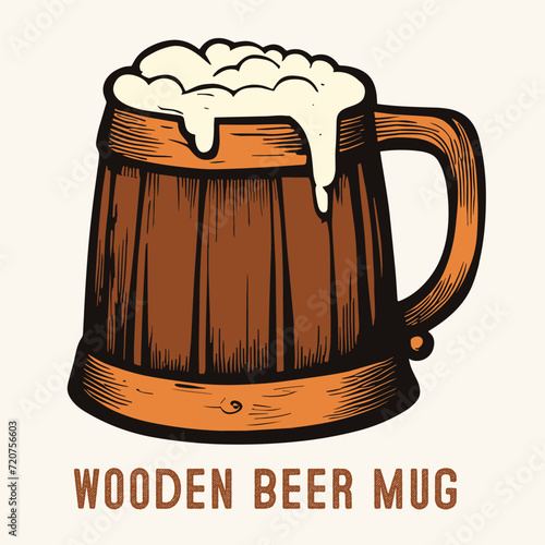 Wooden Beer Mug Engraved Vintage Color Style