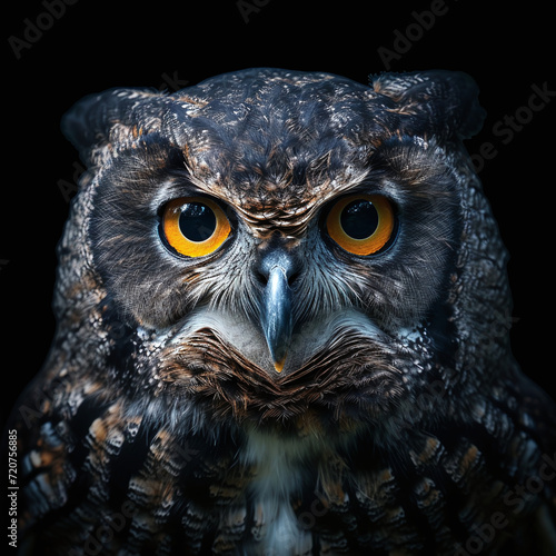 Amazing close up portrait of the Bark Owl on black 