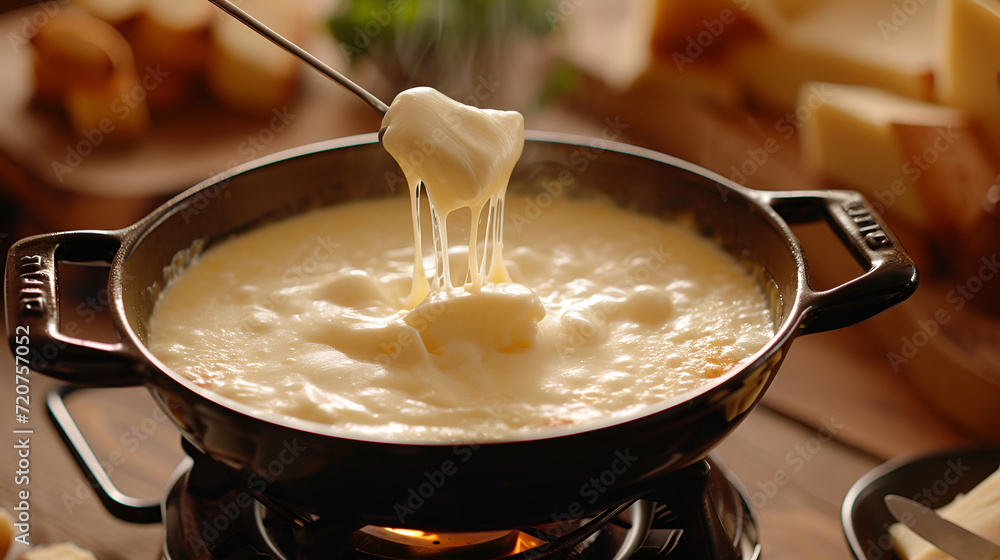Hot cheese fondue with a perfect stringy pull, ideal for a social and