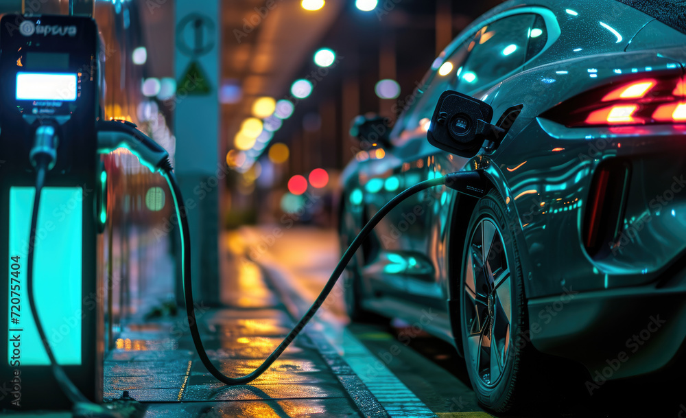 electric power station is charging a car at a city street generative AI