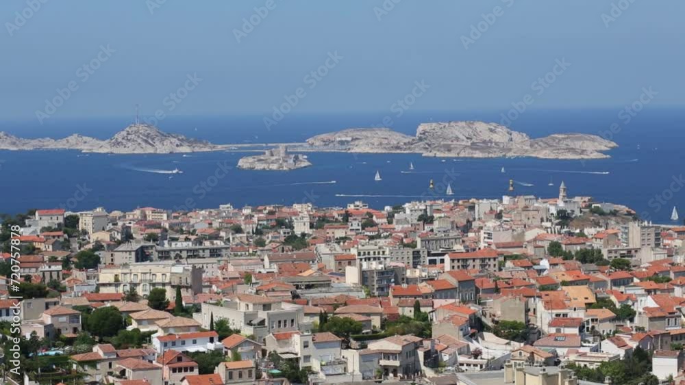 Seascape with many boats sail near IF island and Marseille Seascape with many boats sail near IF island and Marseille