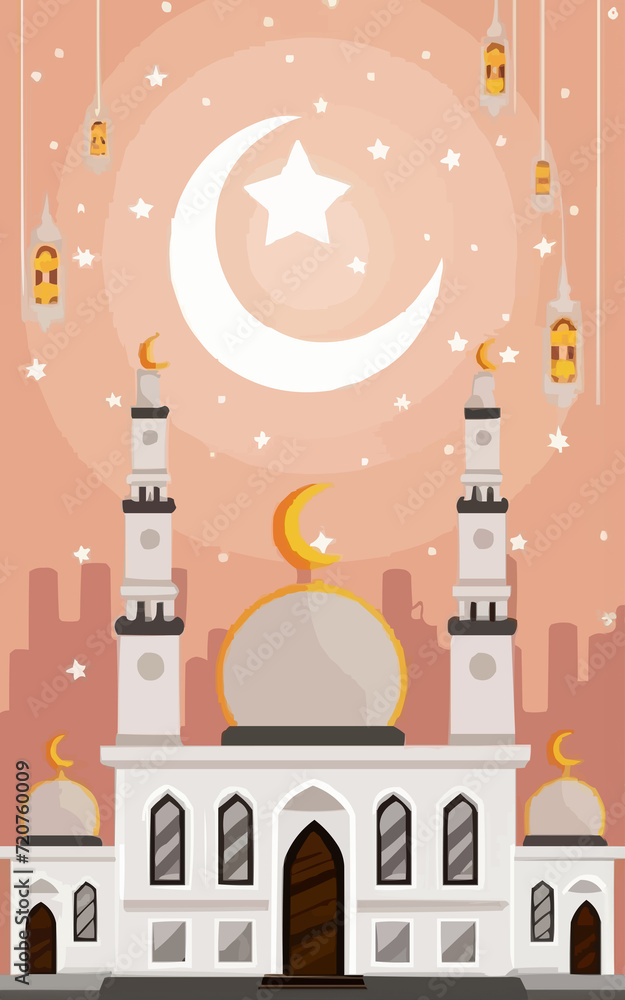 graphic with a  mosque for the month of Ramadan