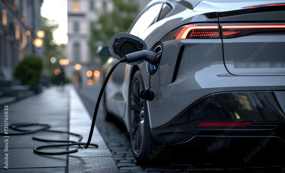 electric power station is charging a car at a city street generative AI electric power station is charging a car at a city street generative AI