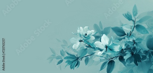 Against a muted teal background, abstract flowers in shades of aqua and turquoise create a tranquil and refreshing visual composition.