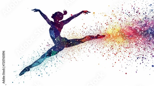  Ballet dancer's silhouette bursting into a spectrum of colors, illustrating the beauty and dynamism of artistic dance.