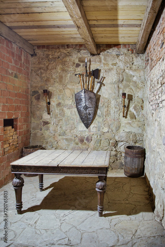 Knight's room in medieval Halych Castle, Ukraine. photo