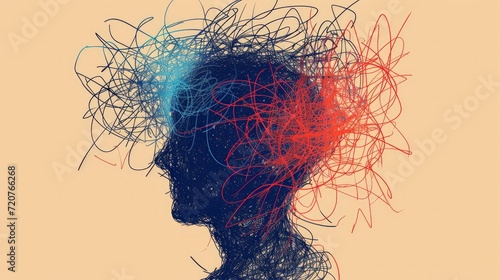 complicated abstract mind illustration. empty head with messy line inside. tangled scribble doodle vector path design