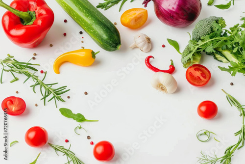 Fresh raw vegetables on a white background. Organic assorted vegetables frame on white background.