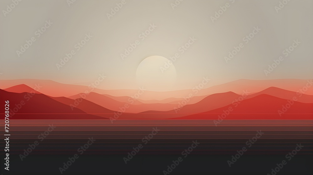 Fototapeta premium illustration of red mountains with a sunset