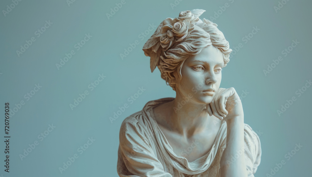 statue is in the pose of a woman, in the style of rococo pastel colors 