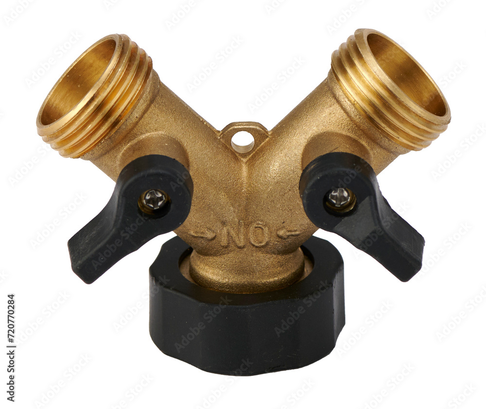 Brass one to two fitting isolated on white Brass one to two fitting isolated on white