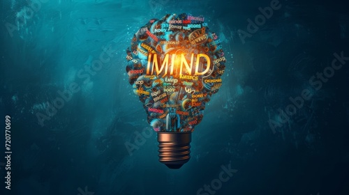 MIND bulb word cloud collage, concept background