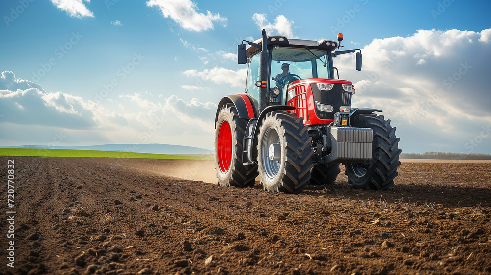 Tractor riding through sprawling fields Tractor riding through sprawling fields