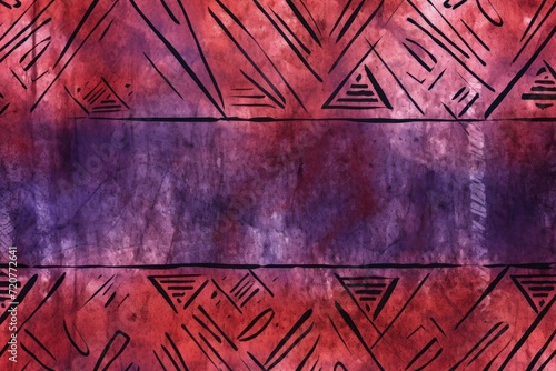Periwinkle, terracotta, and magenta seamless African pattern, tribal motifs grunge texture on textile
