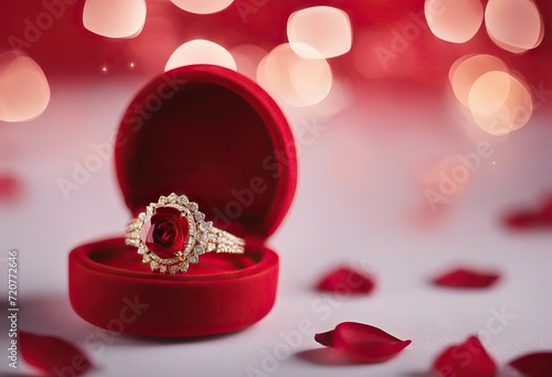 Valentine's Day red red engagement box background whitered ring Gold wedding wedding beautiful moment rose anniversary ring Banner Happy bokeh photo
