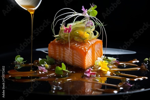 Succulent baked salmon - indulge in exquisite haute cuisine delicacy, perfectly cooked to perfection