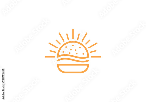 sun wave and burger logo, food restaurant symbol icon design
