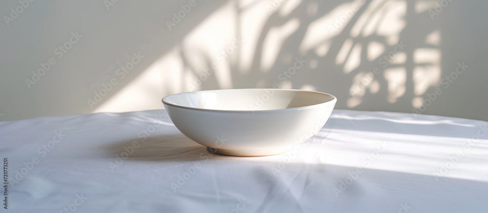 Empty white ceramic bowl on a clean white table