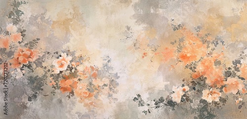 Soft peach tones serve as a delicate canvas for an intricate tapestry of abstract florals, inviting a sense of calm and serenity to the solid wall.