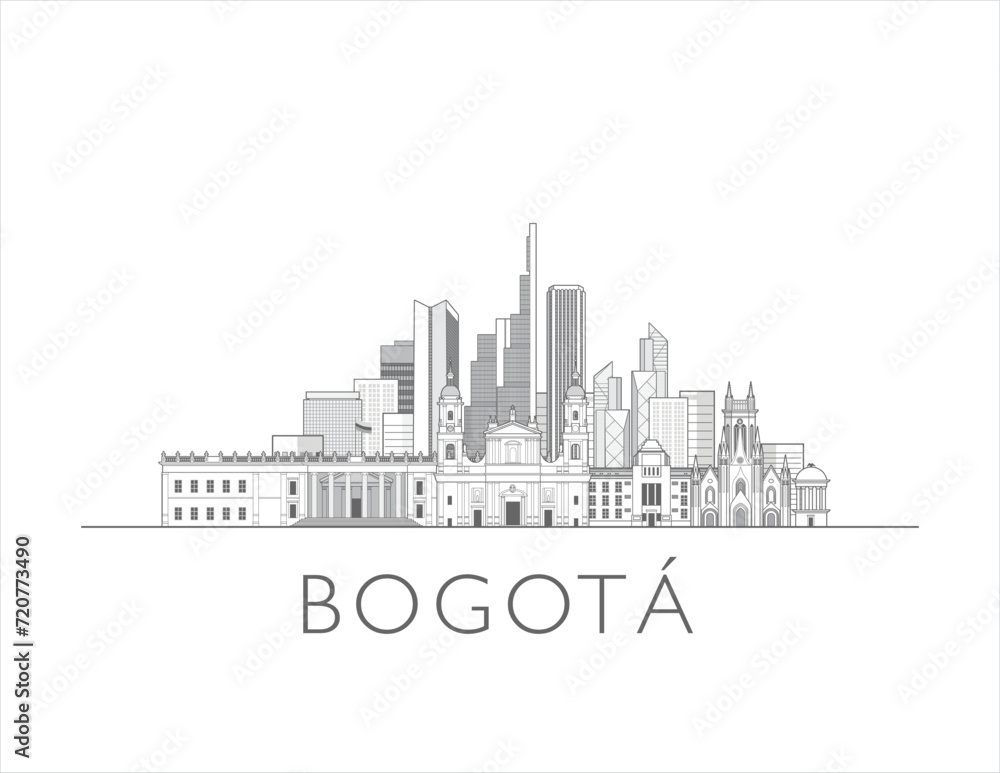 Bogota Colombia cityscape line art style vector illustration in black and white