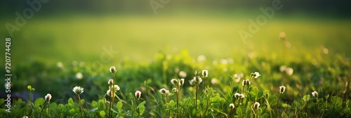 Outdoor spring flower meadow banner with space for text - nature clover landscape