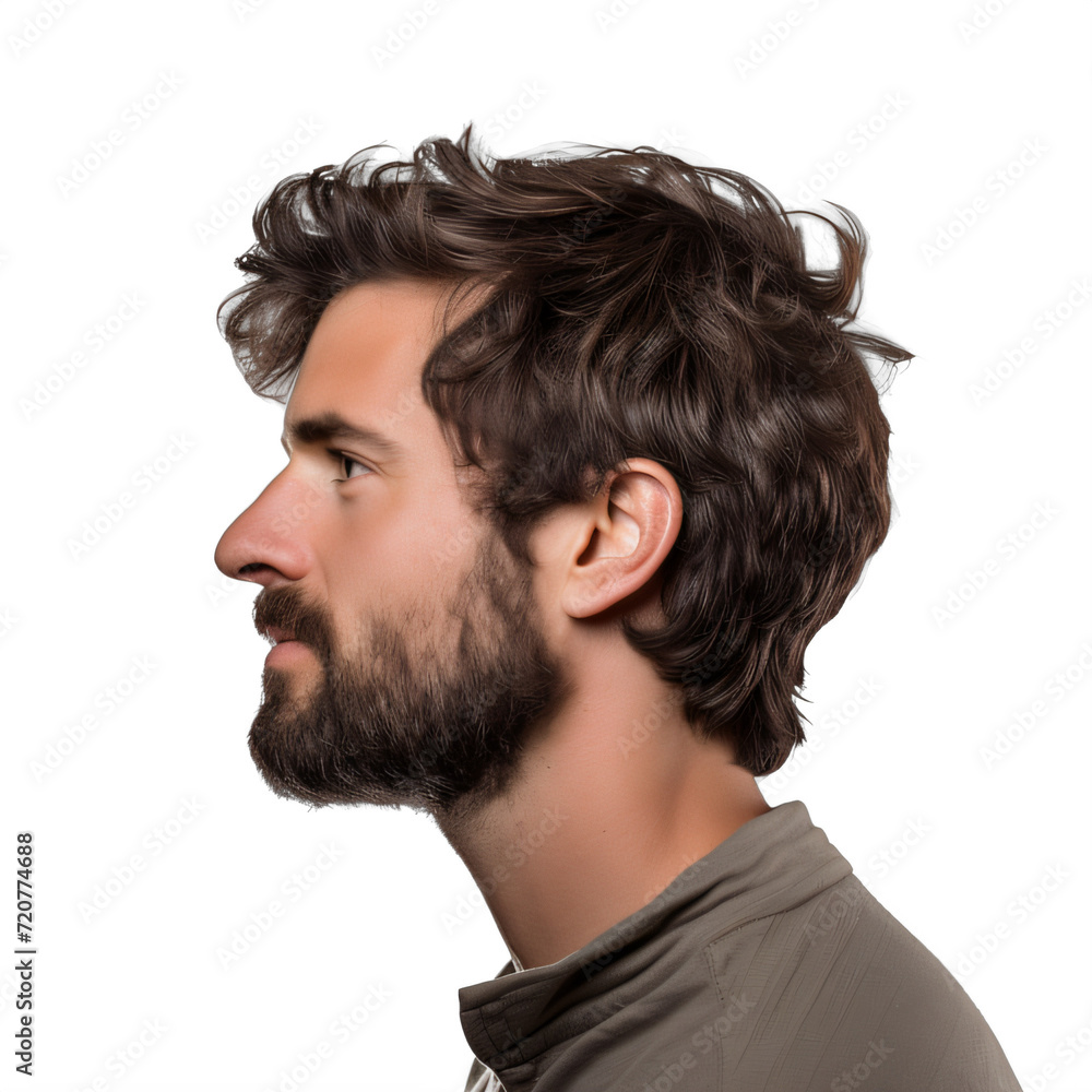 close-up side view of a young bearded man on a transparent background png isolated close-up side view of a young bearded man on a transparent background png isolated