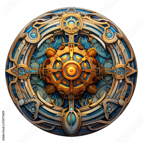 Obraz na płótnie a fantasy blue and gold gear talisman on a transparent background png isolated w salonie