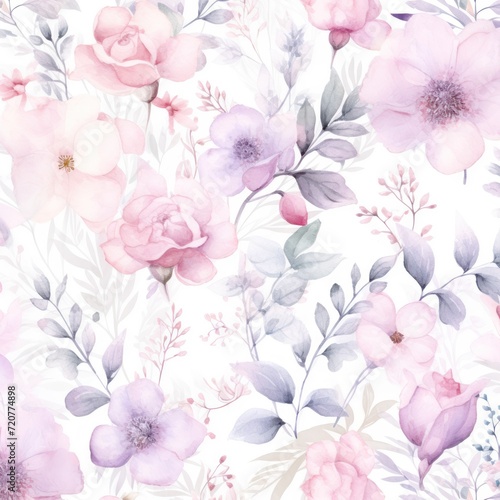 Pink watercolor botanical digital paper floral background in soft basic pastel tones