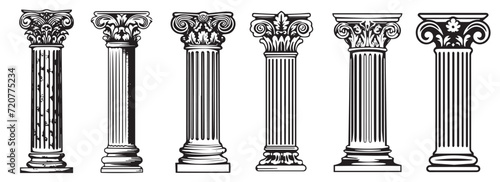 Greek decorative columns, black and white vectors