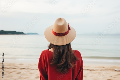 girls in sun hats at the beach. vacation concept, space for text... title. girls in sun hats at the beach. vacation concept, space for text