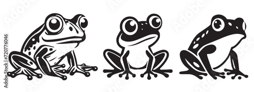 Adorable little frogs  black and white vector graphics